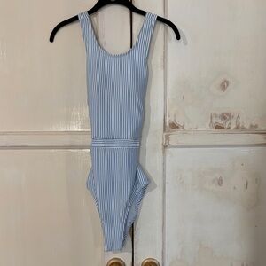 Old Navy Blue and White Striped One Piece Swimsuit